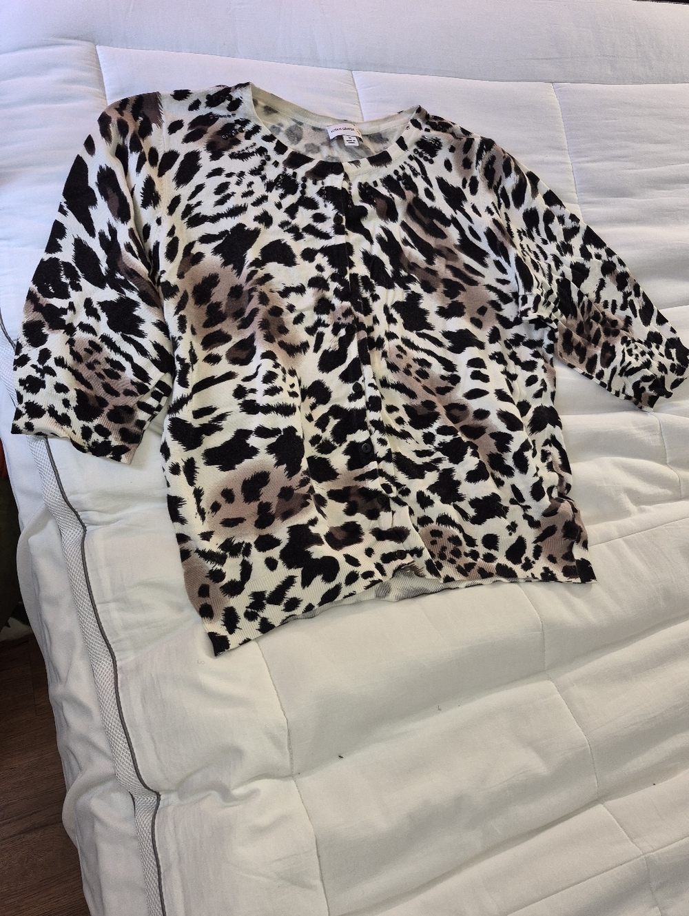 Susan Graver Black and Cream Leopard-Print Cardigan with Embellishment